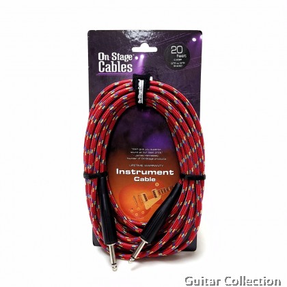 On Stage IC-20BR Hot Wires Braided Guitar/ Instrument Cables, 20 ft (Straight QTR - Straight QTR)