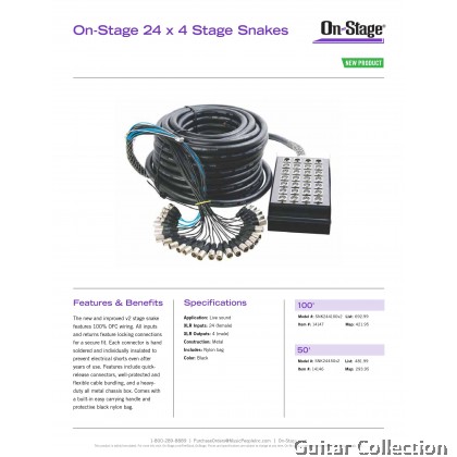 On Stage SNK244100 Snake Cable | 100ft / 30m | 24 channels (24x XLR Female, 4x XLR Male)