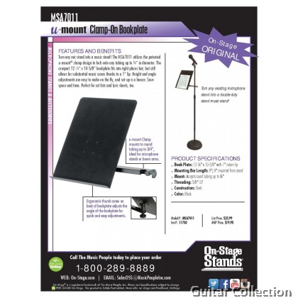 On Stage MSA7011 U mount Clamp On Book Plate for Music Stands/ Mic Stands