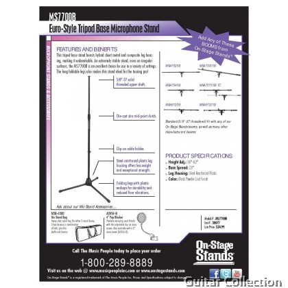 On Stage MS7700B Euro-Style Tripod Base Microphone Stand