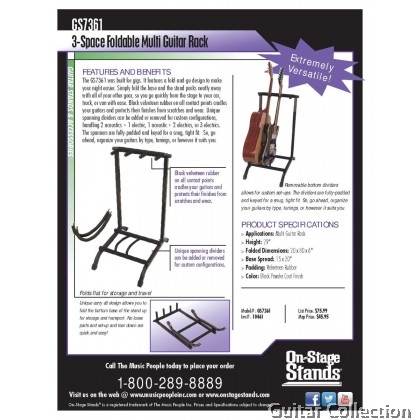 On Stage GS7361 Three-Space Foldable Multi-Guitar Rack