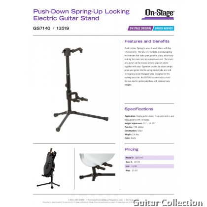 On Stage GS7140 Push-Down Spring-Up Locking Electric Guitar Stand