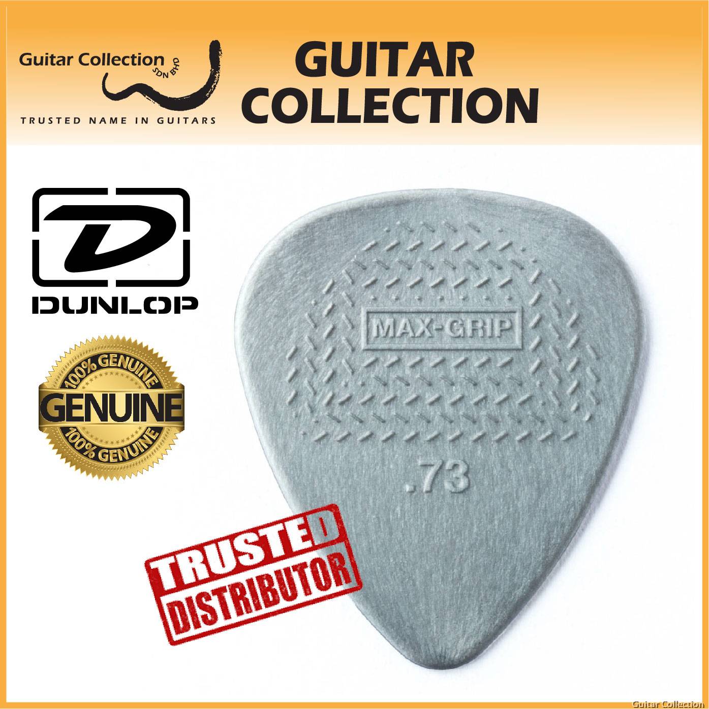 Jim Dunlop 449P073 Max Grip Nylon Guitar Picks 0.73mm 12 pcs pack