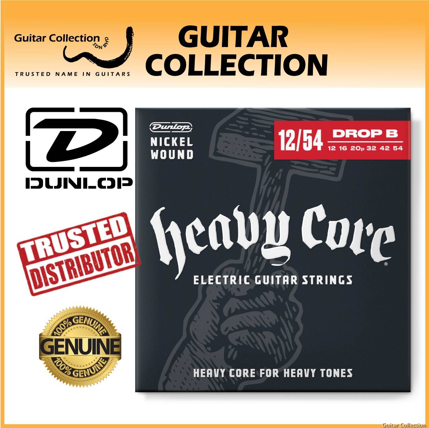 Jim Dunlop DHCN1254 Heavy Core Electric Guitar Strings Nickel Wound 012 054 Drop B