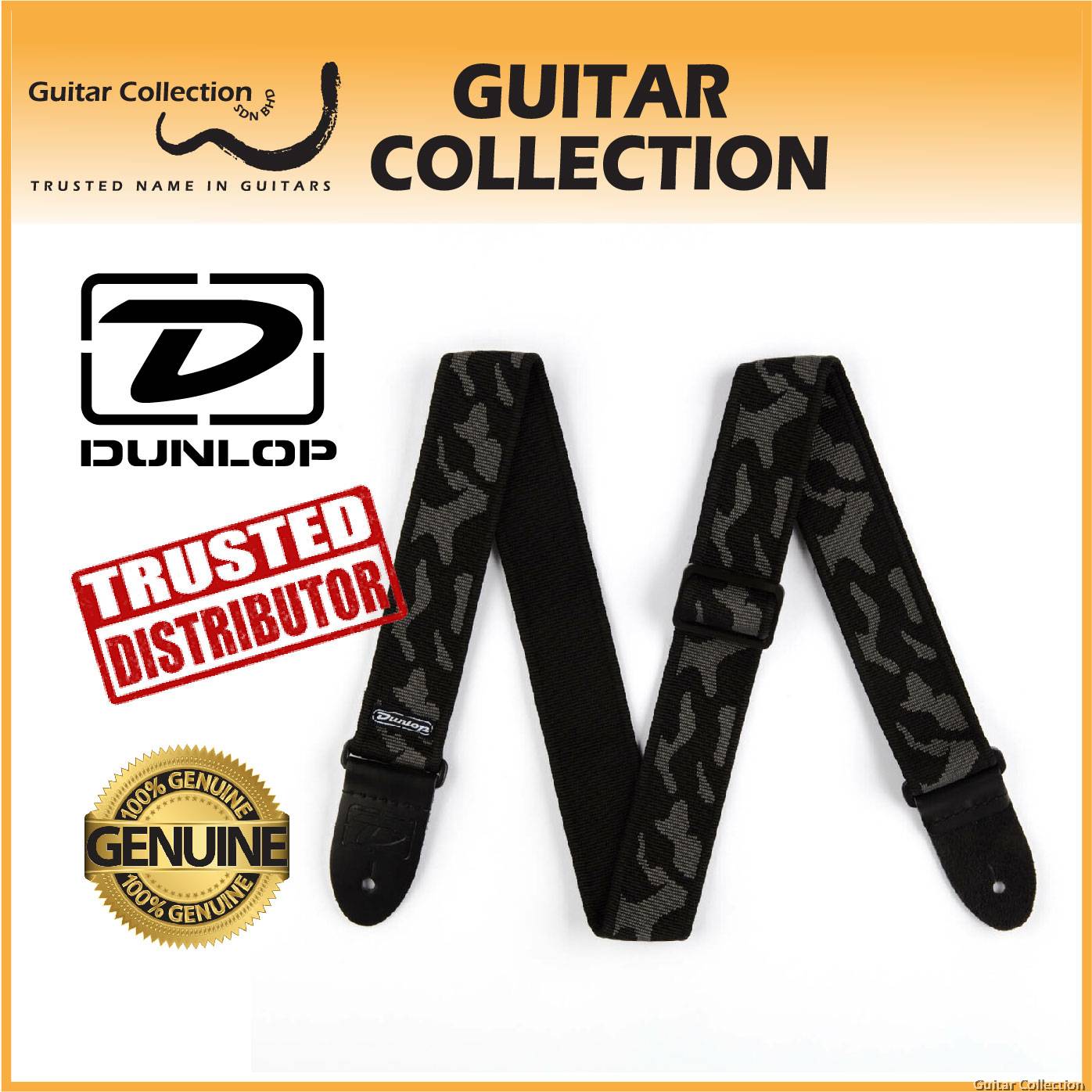 Jim Dunlop D38 10GY Guitar Strap Cammo Grey Length Min 38