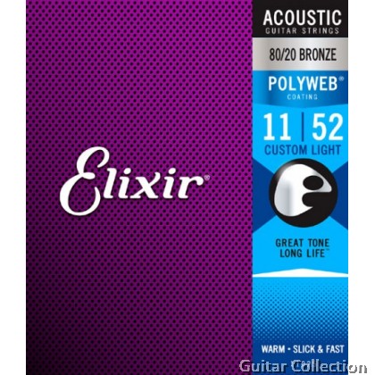 Elixir 11025 POLYWEB | 011-052 | Coated 80/20 Bronze Acoustic Guitar Strings | Custom Light