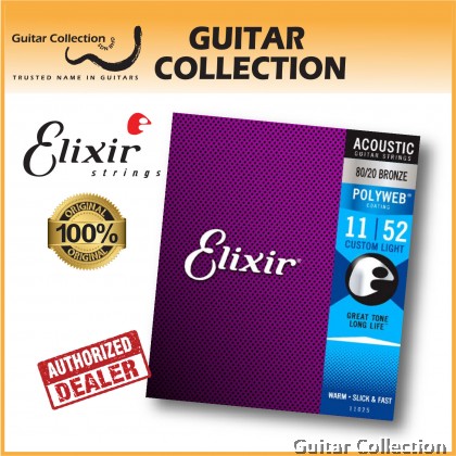 Elixir 11025 POLYWEB | 011-052 | Coated 80/20 Bronze Acoustic Guitar Strings | Custom Light