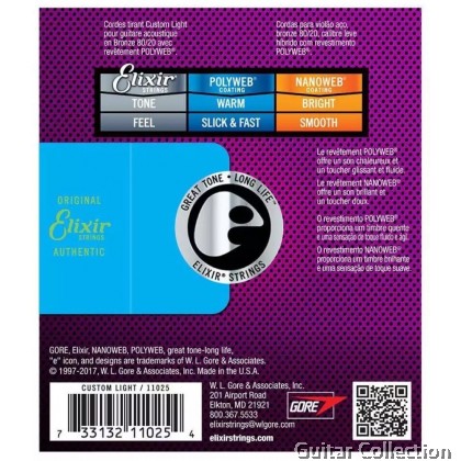 Elixir 11025 POLYWEB | 011-052 | Coated 80/20 Bronze Acoustic Guitar Strings | Custom Light