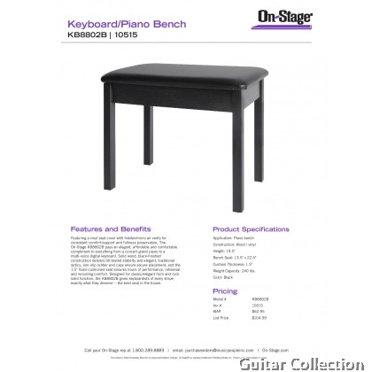 On Stage KB8802B Keyboard / Piano Bench (Black)
