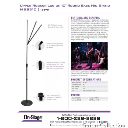 On Stage MS8310 Upper Rocker-Lug Microphone Stand with 10” Low-Profile Base