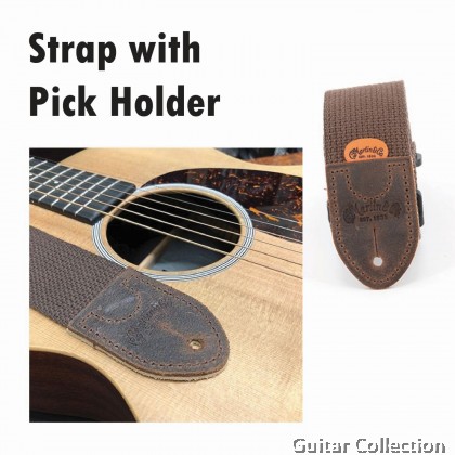 Martin 18A0105 Cotton Weave Strap with Pick Holder Leather Ends- Brown Width: 2" Length: 40” to 60" (full extension)