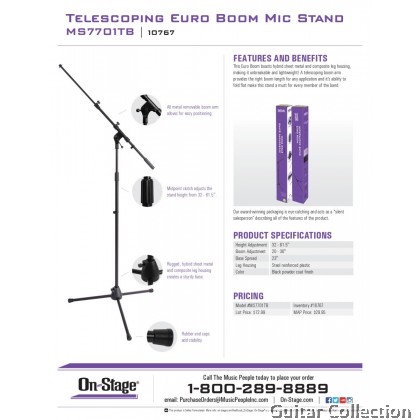 On Stage MS7701TB Telescoping Euro Boom Microphone Stand