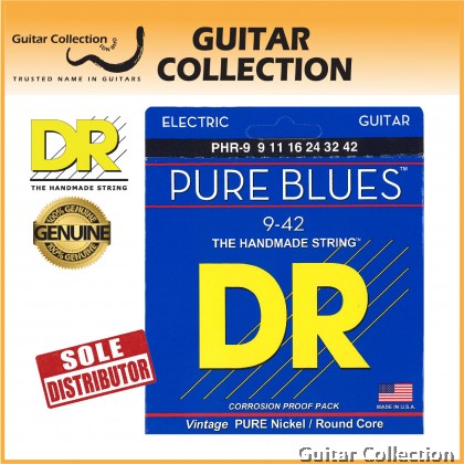 DR Strings PHR-9 PURE BLUES Pure Nickel Electric Guitar Strings | Light (009 - 042)