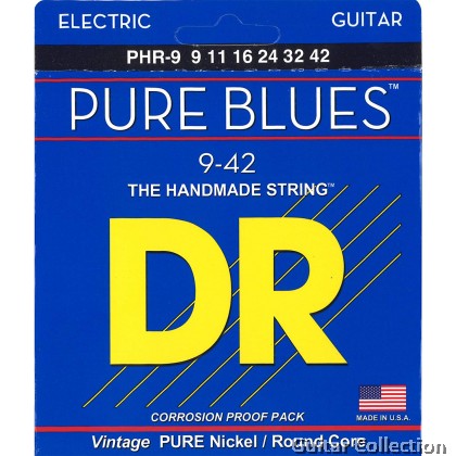 DR Strings PHR-9 PURE BLUES Pure Nickel Electric Guitar Strings | Light (009 - 042)