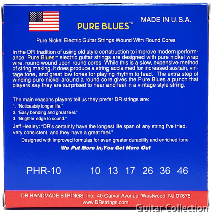 DR Strings PHR-10 PURE BLUES Pure Nickel Electric Guitar Strings | Medium (010 - 046)