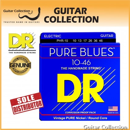 DR Strings PHR-10 PURE BLUES Pure Nickel Electric Guitar Strings | Medium (010 - 046)