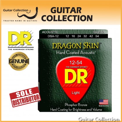 DR Strings DSA-12 DRAGON SKIN Clear Coated Phosphor Bronze Acoustic Guitar Strings | Light (012 - 054)