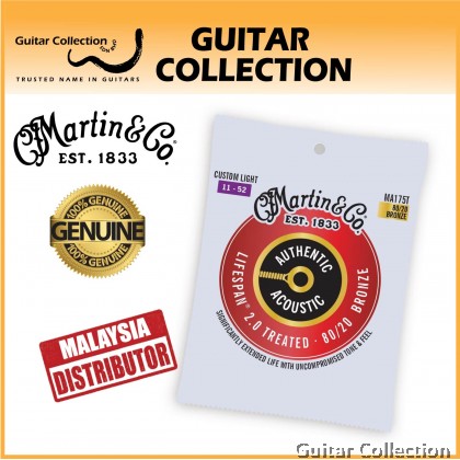 Martin MA175T | 011-052 | Authentic Lifespan 2.0 | Treated 80/20 Bronze Acoustic Guitar Strings | Custom Light