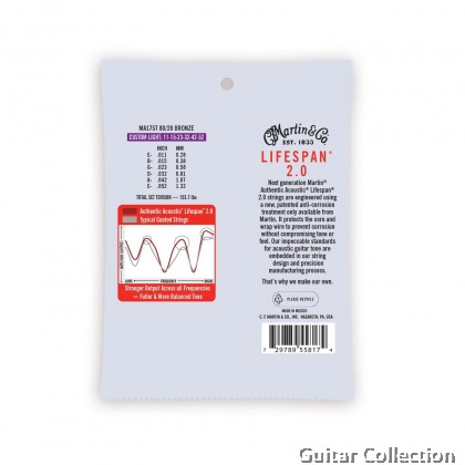 Martin MA175T | 011-052 | Authentic Lifespan 2.0 | Treated 80/20 Bronze Acoustic Guitar Strings | Custom Light