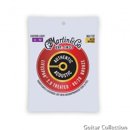 Martin MA175T | 011-052 | Authentic Lifespan 2.0 | Treated 80/20 Bronze Acoustic Guitar Strings | Custom Light