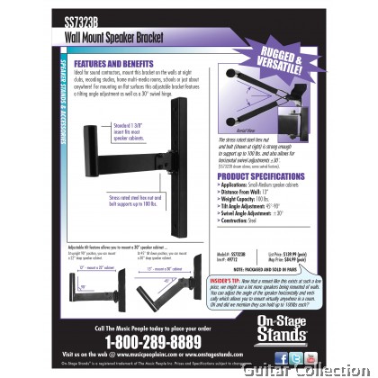 On Stage SS7323B Wall Mount Speaker Bracket (Pair)