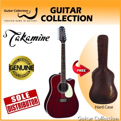 Takamine JJ325SRC-12 John Jorgenson Signature Series 12-String Dreadnought Cutaway Acoustic-Electric Guitar, Gloss Red Stain, CT4B II Preamp & Hard Case (Made In Japan)