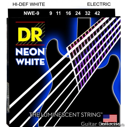 DR Strings NWE-9 NEON White Coated Nickel Plated Electric Guitar Strings | Light (009 - 042)