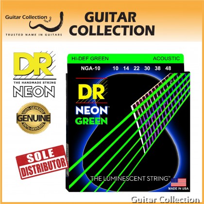 DR Strings NGA-10 NEON Green Coated Phosphor Bronze Acoustic Guitar Strings | Extra Light (010 - 048)