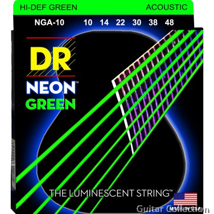 DR Strings NGA-10 NEON Green Coated Phosphor Bronze Acoustic Guitar Strings | Extra Light (010 - 048)