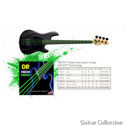 DR Strings NGB5-45 NEON Green Coated Nickel Plated Bass Strings | 5-String Medium (045 - 125)