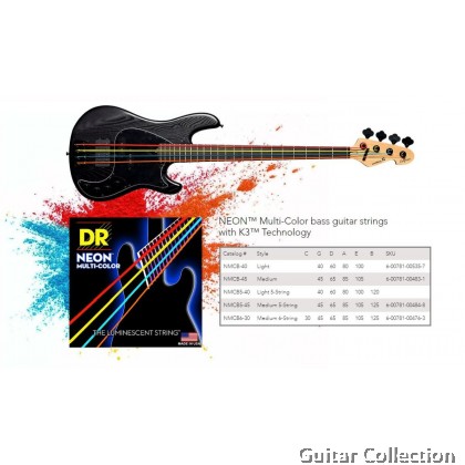 DR Strings NMCB-45 NEON Multi-Colour Coated Nickel Plated Bass Strings | 4-String Medium (045 - 105)