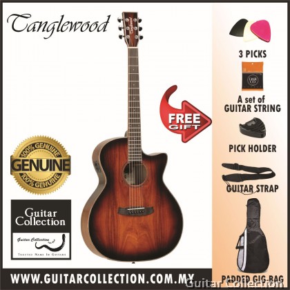 Tanglewood TW4 VC KOA  Winterleaf Venetian Cutaway Size| Solid Spruce Top Koa Veneer, Koa Back and Sides| Antique Violin Sunburst Gloss Finish with Fishman Isys T EQ System| (FREE STRINGS, PICKS, PICKHOLDER, STRAP & BAG)