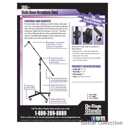 On Stage Stand SB96+ Tripod Studio Microphone Boom Stand with 7" Mini Boom Extension and Casters