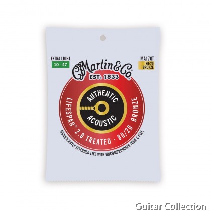 Martin MA170T | 010-047 | Authentic Lifespan 2.0 | Treated 80/20 Bronze Acoustic Guitar Strings | Extra Light