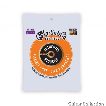 Martin MA130FX | 011-047 | Authentic Flexible Core | Silk & Phosphor Acoustic Guitar Strings | Custom Light