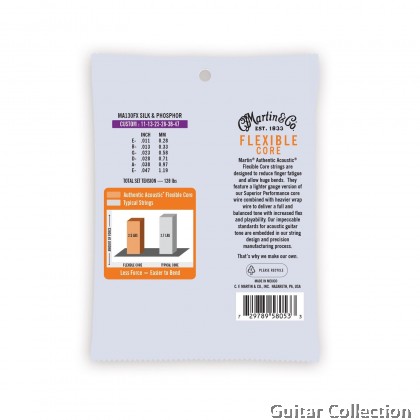 Martin MA130FX | 011-047 | Authentic Flexible Core | Silk & Phosphor Acoustic Guitar Strings | Custom Light
