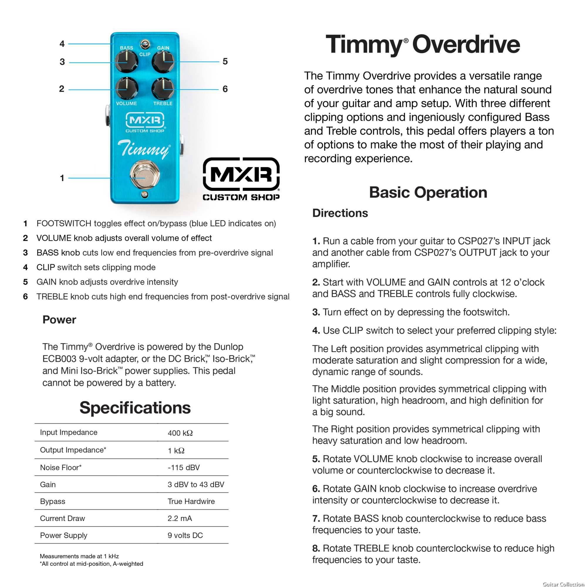ギター MXR CSP027 Timmy Overdrive Paul Cochrane MXR® TIMMY® OVERDRIVE - Dunlop