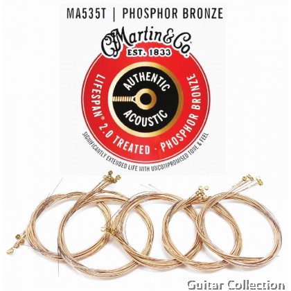 Martin MA535T 5/25-Pack | 011-052 | Authentic Lifespan | Treated Phosphor Bronze Acoustic Guitar Strings | Custom Light
