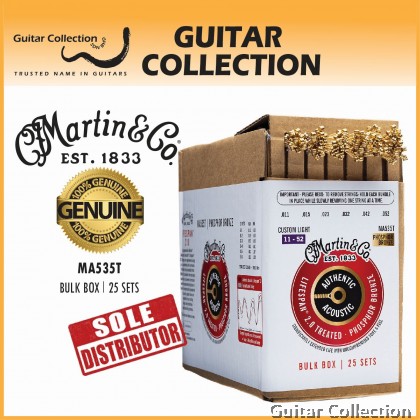 Martin MA535T 5/25-Pack | 011-052 | Authentic Lifespan | Treated Phosphor Bronze Acoustic Guitar Strings | Custom Light