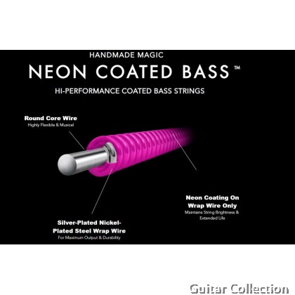 DR Strings NPB-45 NEON Pink Coated Nickel Plated Bass Strings | 4-String Medium (045 - 105)
