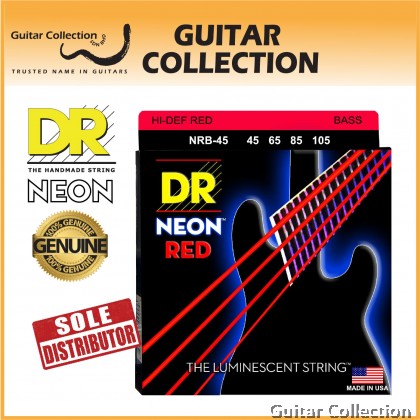 DR Strings NRB-45 NEON Red Coated Nickel Plated Bass Strings | 4-String Medium (045 - 105)