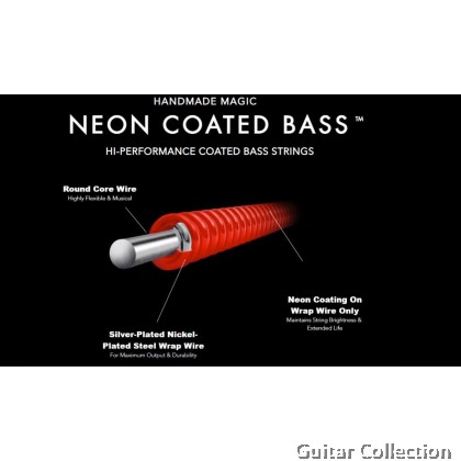 DR Strings NRB-45 NEON Red Coated Nickel Plated Bass Strings | 4-String Medium (045 - 105)