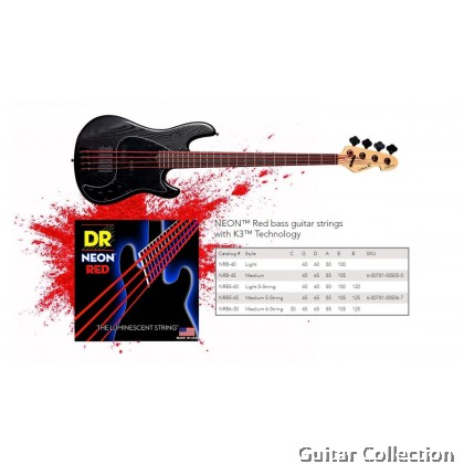 DR Strings NRB-45 NEON Red Coated Nickel Plated Bass Strings | 4-String Medium (045 - 105)