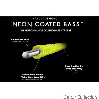 DR Strings NYB-45 NEON Yellow Coated Nickel Plated Bass Strings | 4-String Medium (045 - 105)