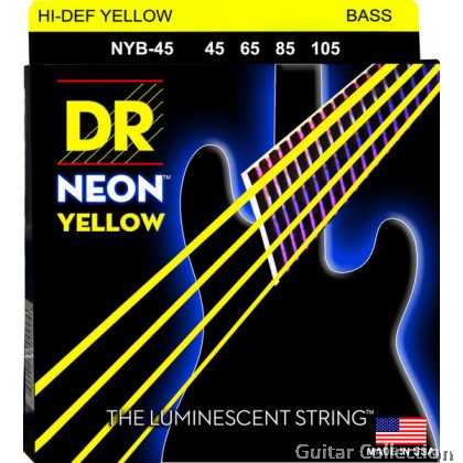 DR Strings NYB-45 NEON Yellow Coated Nickel Plated Bass Strings | 4-String Medium (045 - 105)