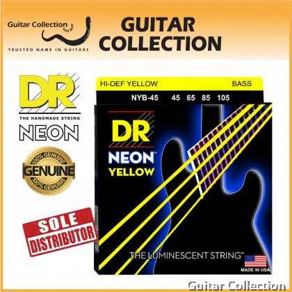 DR Strings NYB-45 NEON Yellow Coated Nickel Plated Bass Strings | 4-String Medium (045 - 105)