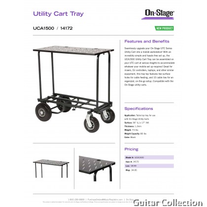 On Stage UCA1500 Utility Cart Tray | Compatible with UTC2200 & UTC5500 Utility Cart (Max Weight : 80 lbs / 36kg)