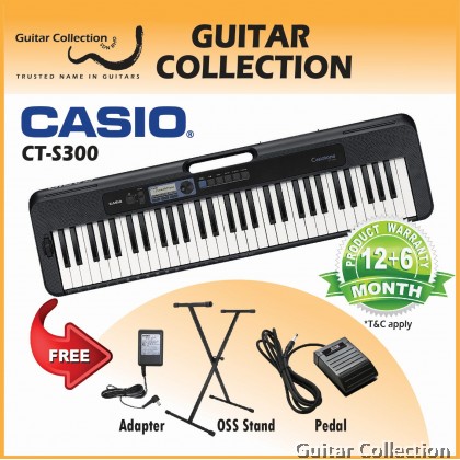 Casio Casiotone CT-S300, 61 Keys ( FREE Keyboard Stand + Sustain Pedal + Adaptor ) (CTS-300/CTS300)