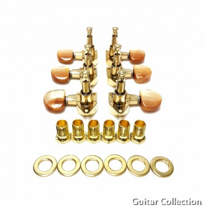 Takamine TGP0560A Original Gold Die-Cast Tuning Machine Heads with Amber Buttons for Acoustic Guitar (6pcs / set)