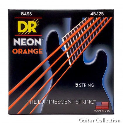 DR Strings NOB5-45 NEON Orange Coated Nickel Plated Bass Strings | 5-String Medium (045 - 125)
